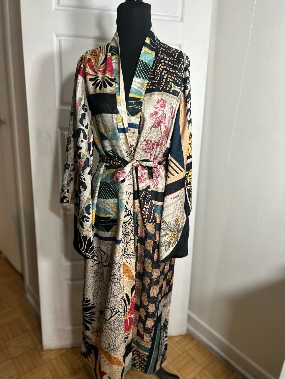 NWT Zara Patchwork Jacquard Belted Long Kimono Duster XS